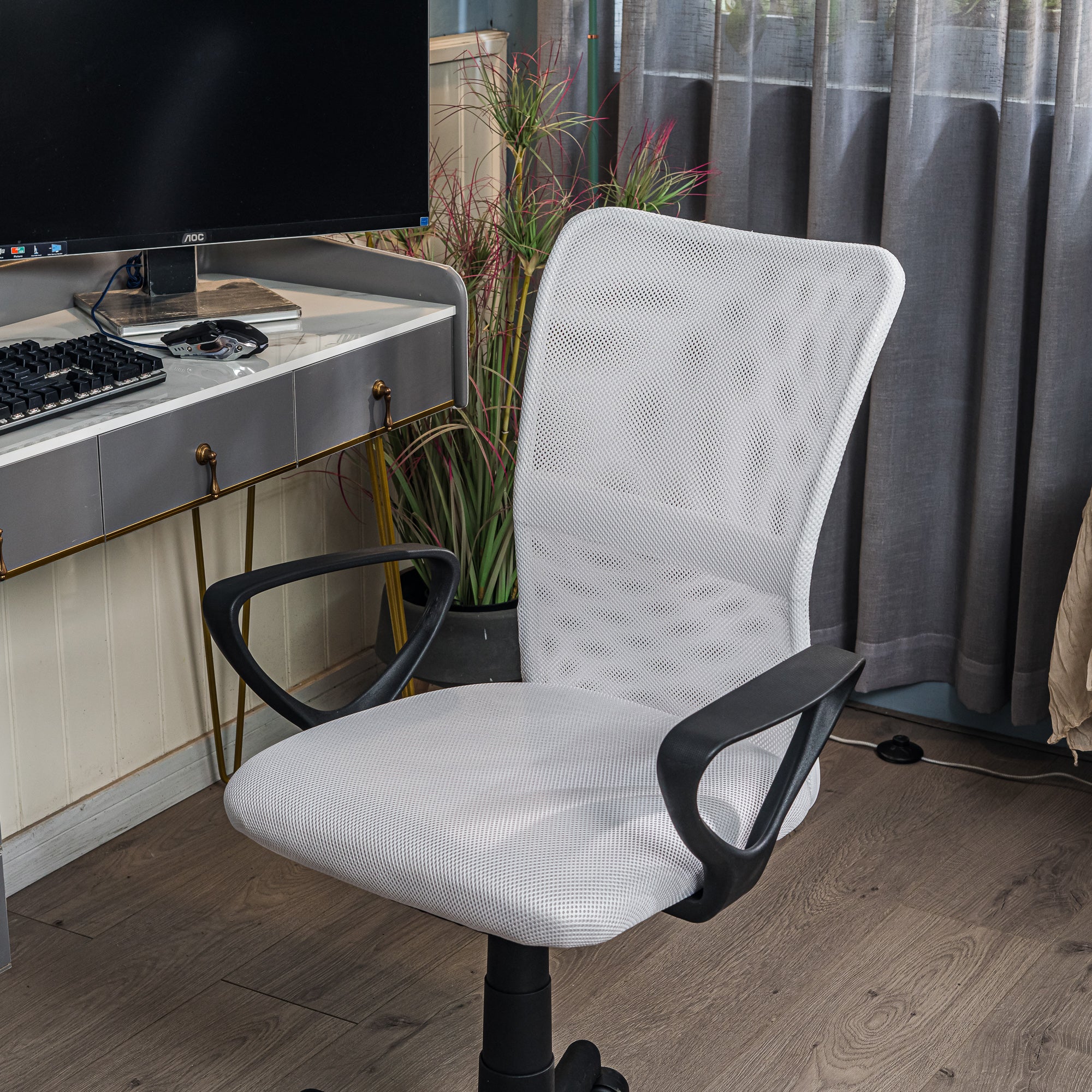 STACY - Chaise de bureau réglable en tissu blanc - Image 5