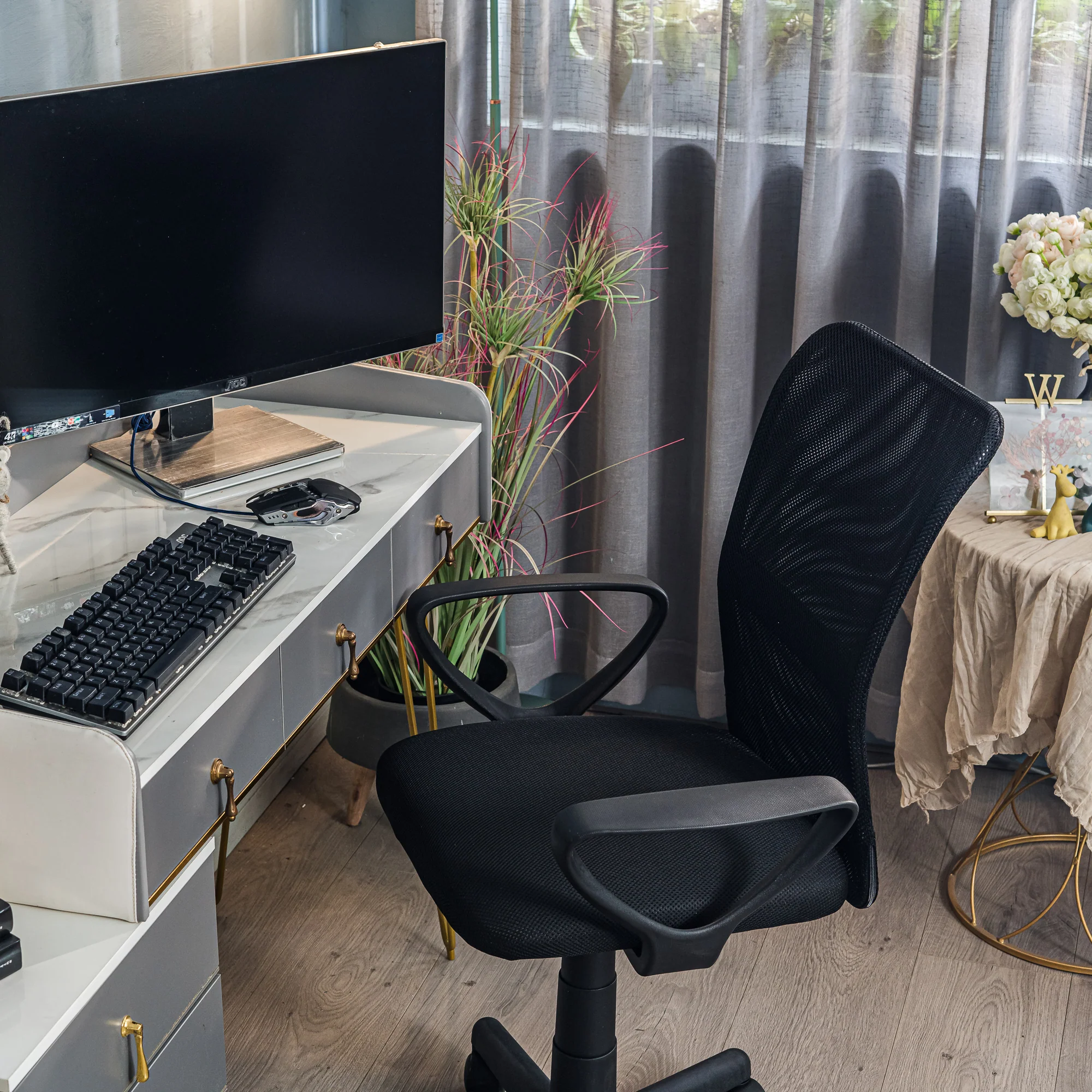 STACY - Chaise de bureau réglable en tissu noir - Image 5