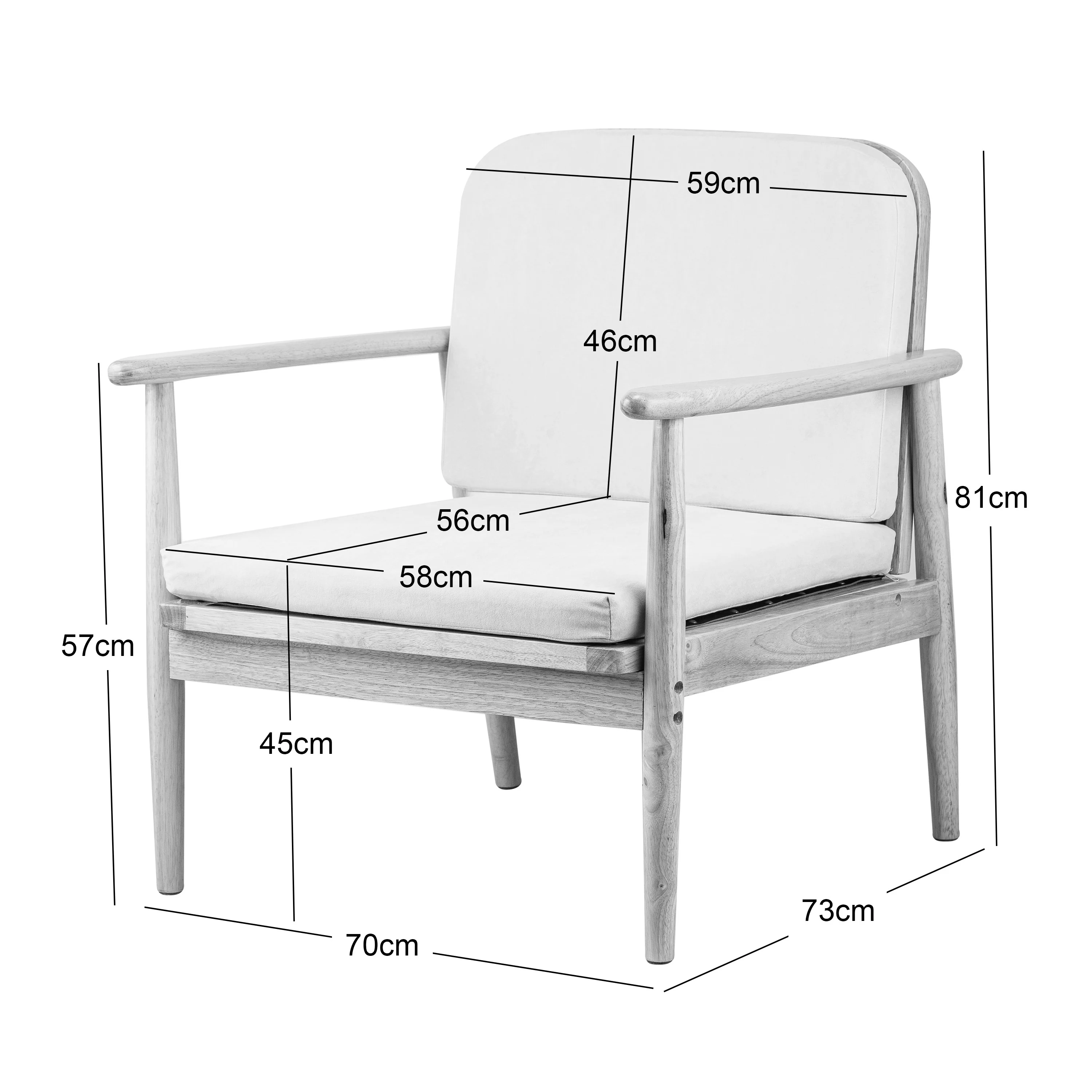 SURABAYA - Fauteuil de salon en bois massif et tissu beige - Image 6