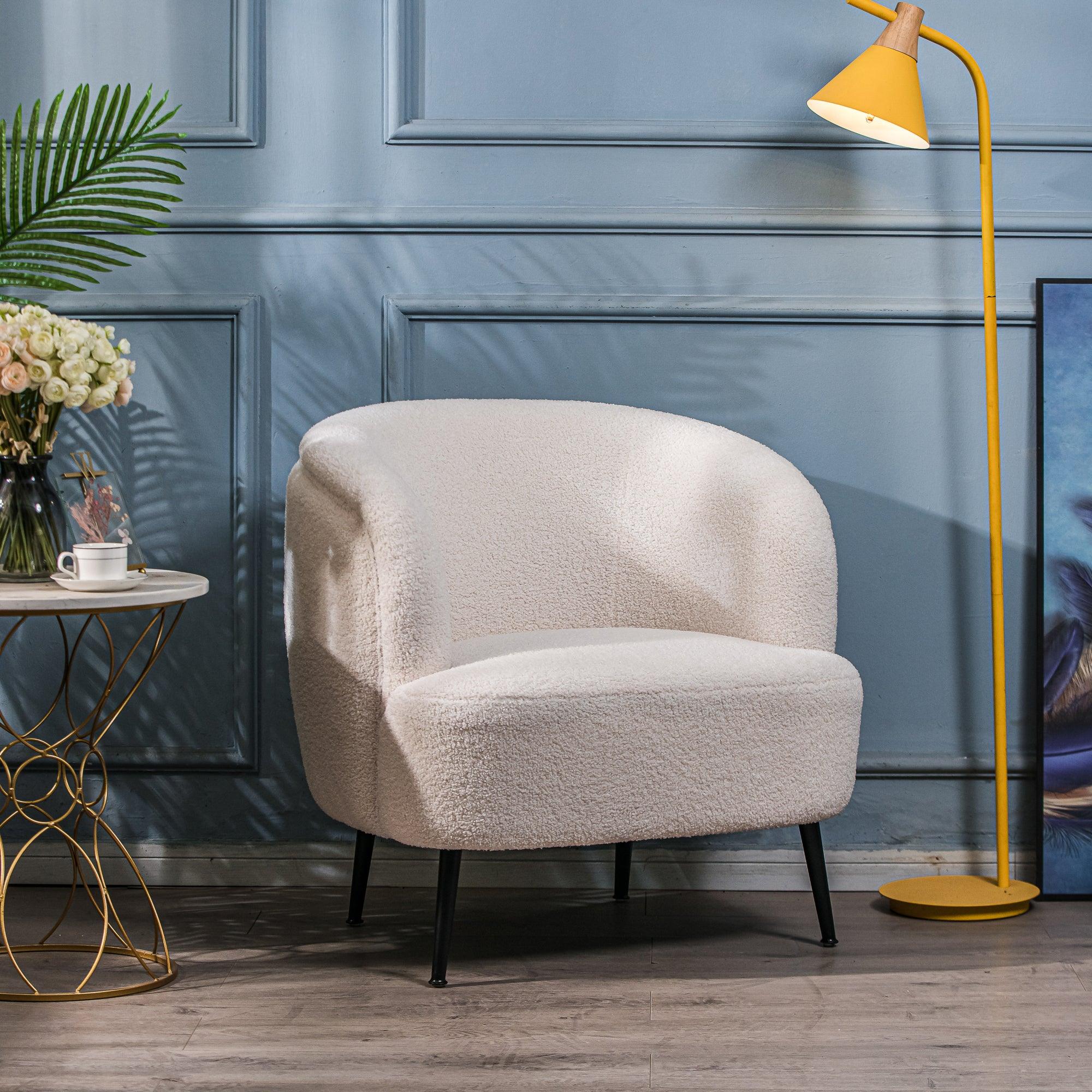 SVEN - Fauteuil de salon en métal et bouclettes blanches - Image 3
