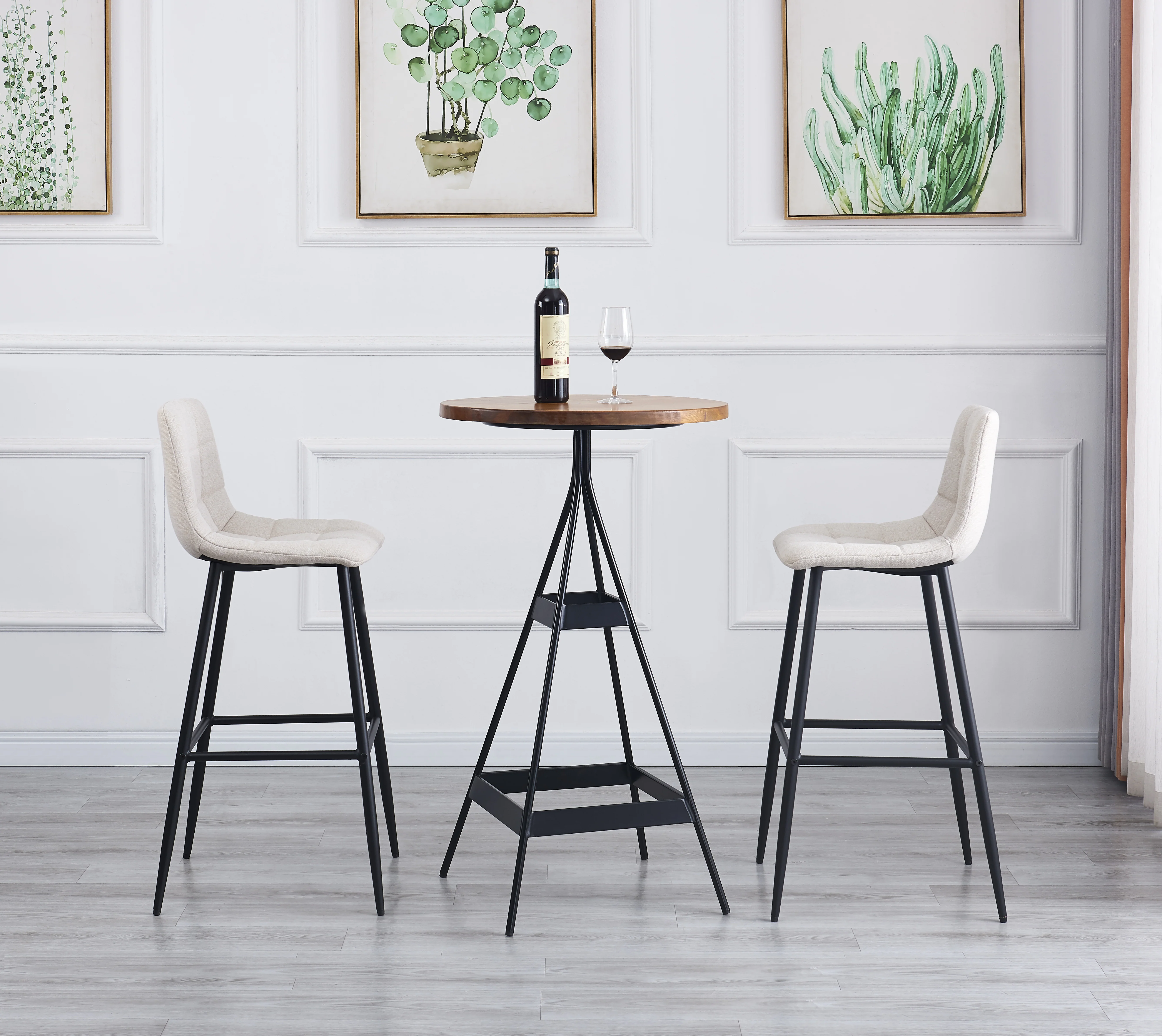 BJORN - Lot de 2 tabourets de bar en métal et tissu beige - Image 3