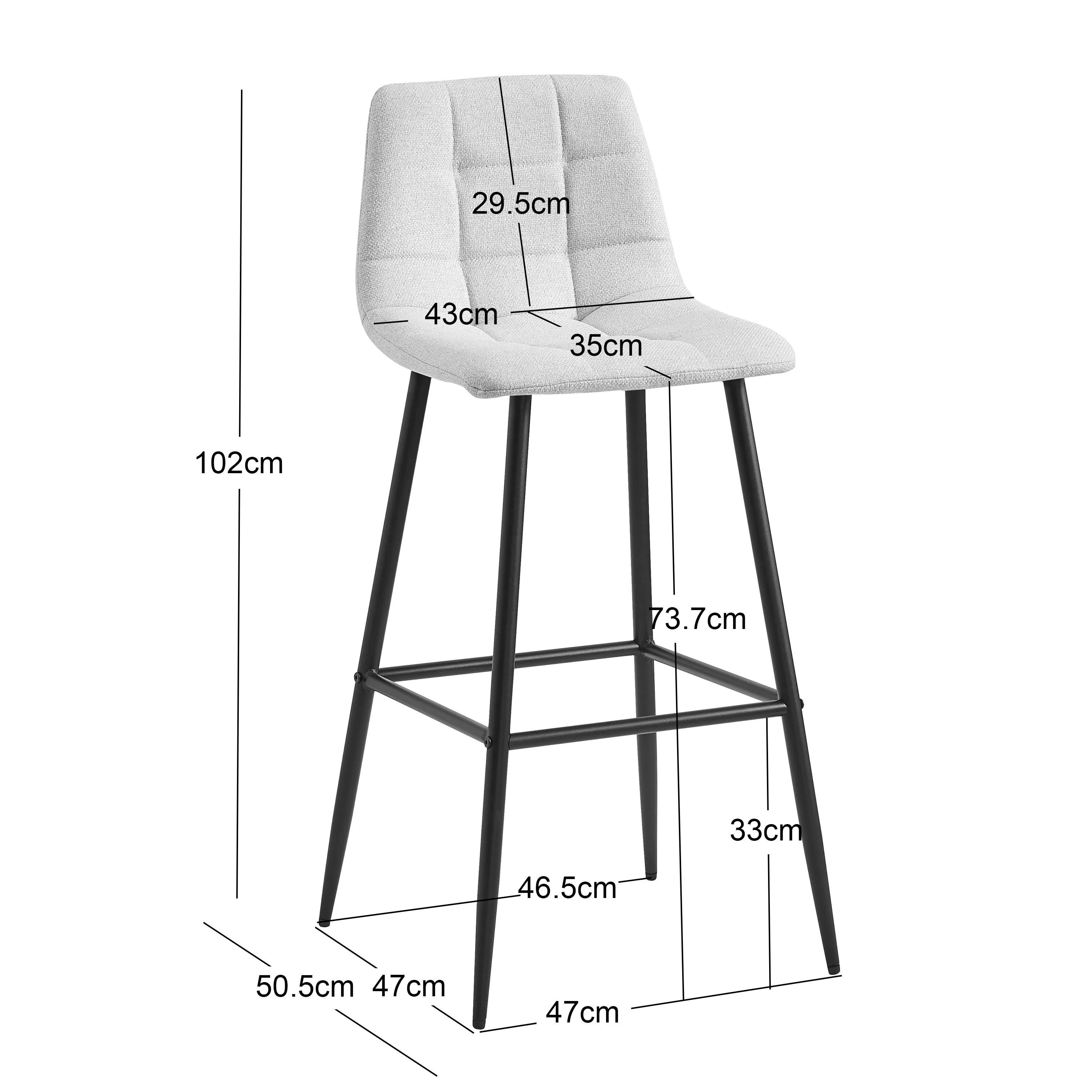 BJORN - Lot de 2 tabourets de bar en métal et tissu beige - Image 4
