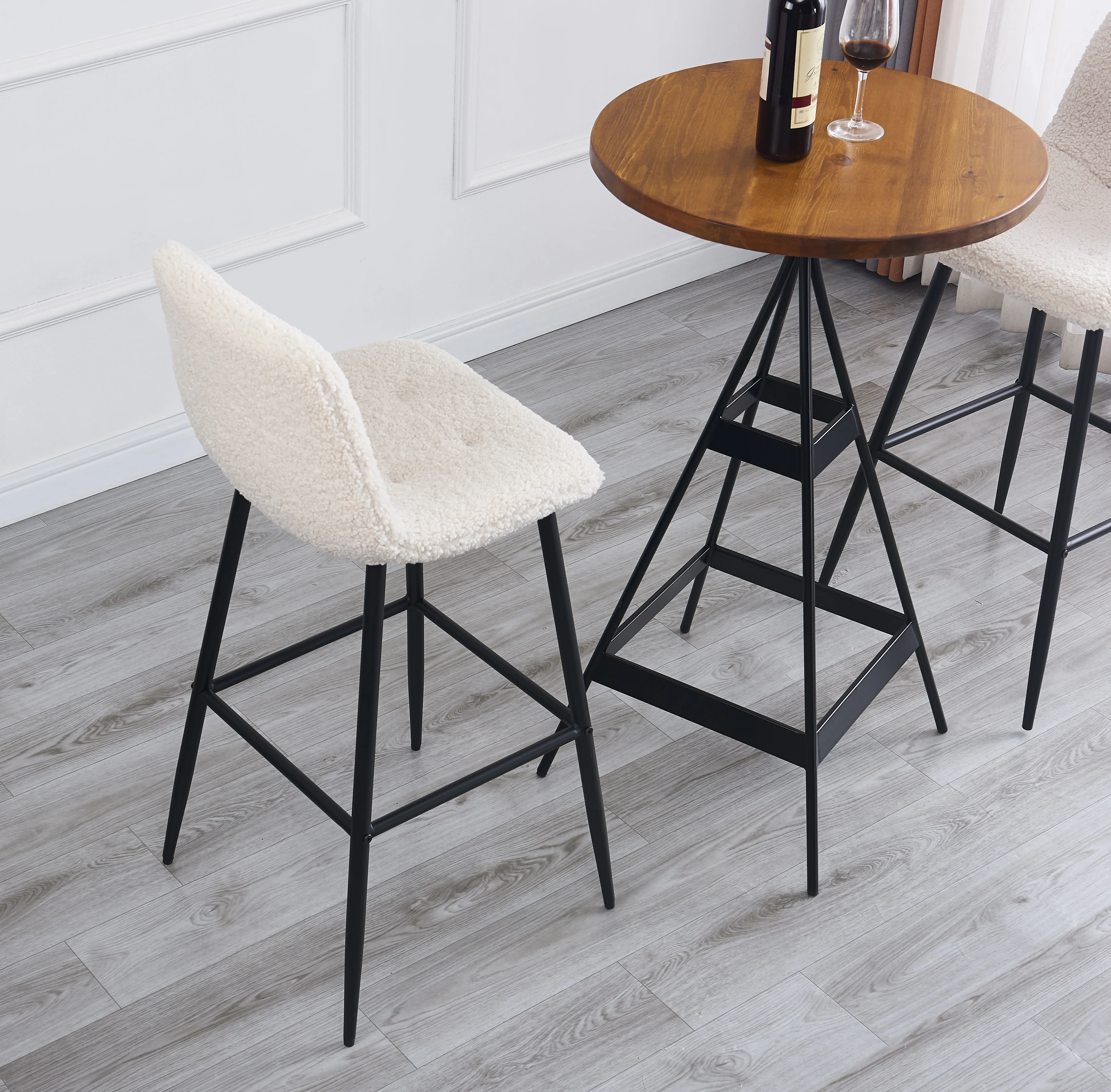 BJORN - Lot de 2 tabourets de bar en métal et bouclettes blanches - Image 3