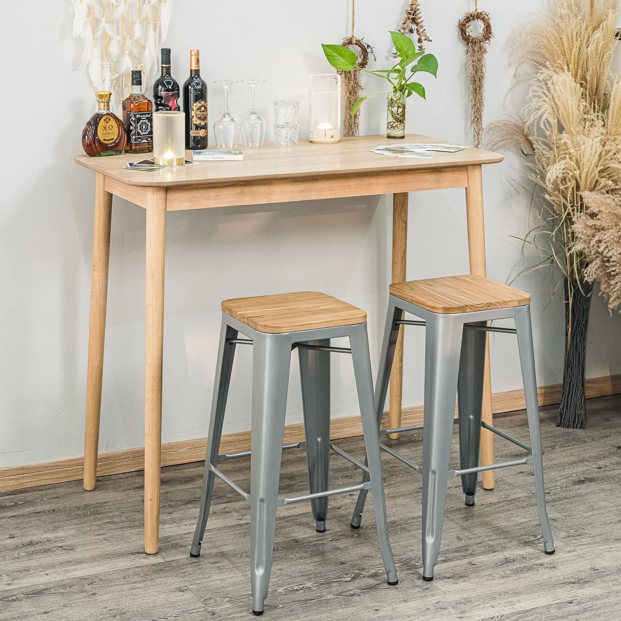 NASH - Tabouret de bar en métal et frêne naturel gris - Image 3