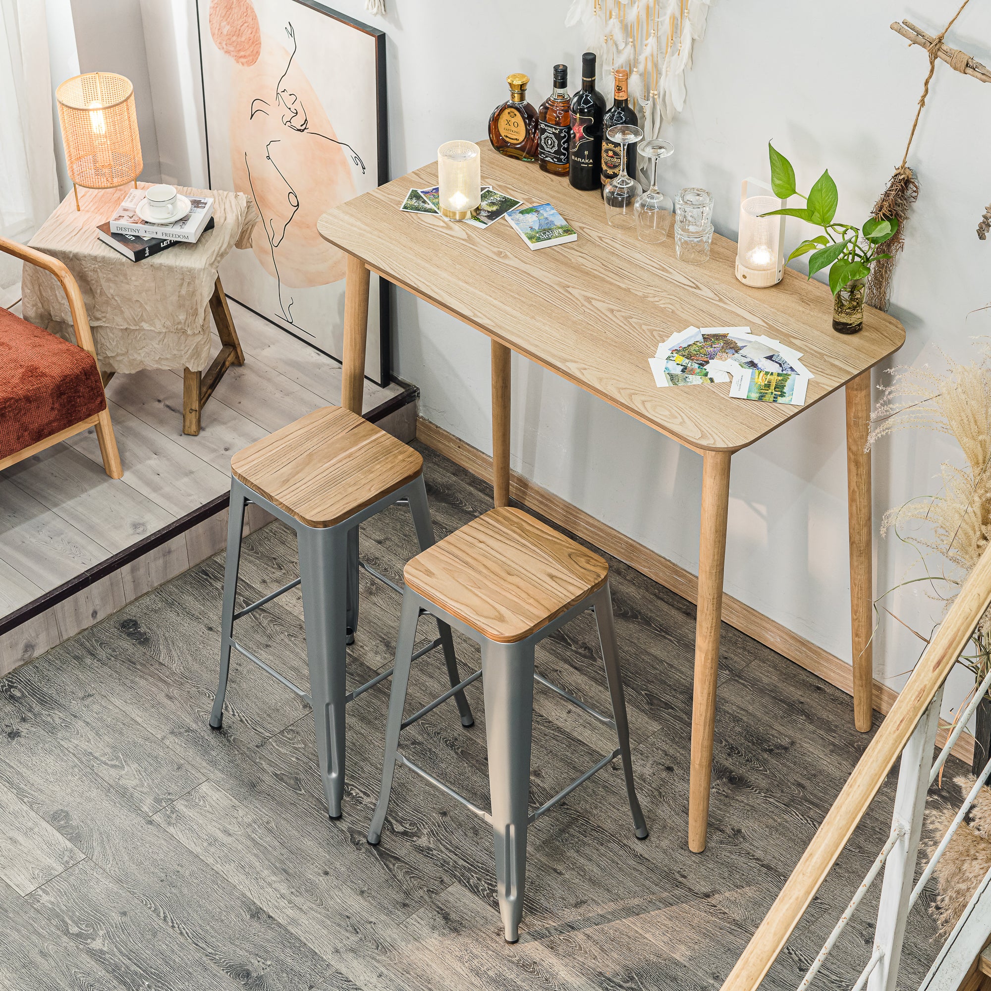 NASH - Tabouret de bar en métal et frêne naturel gris - Image 7