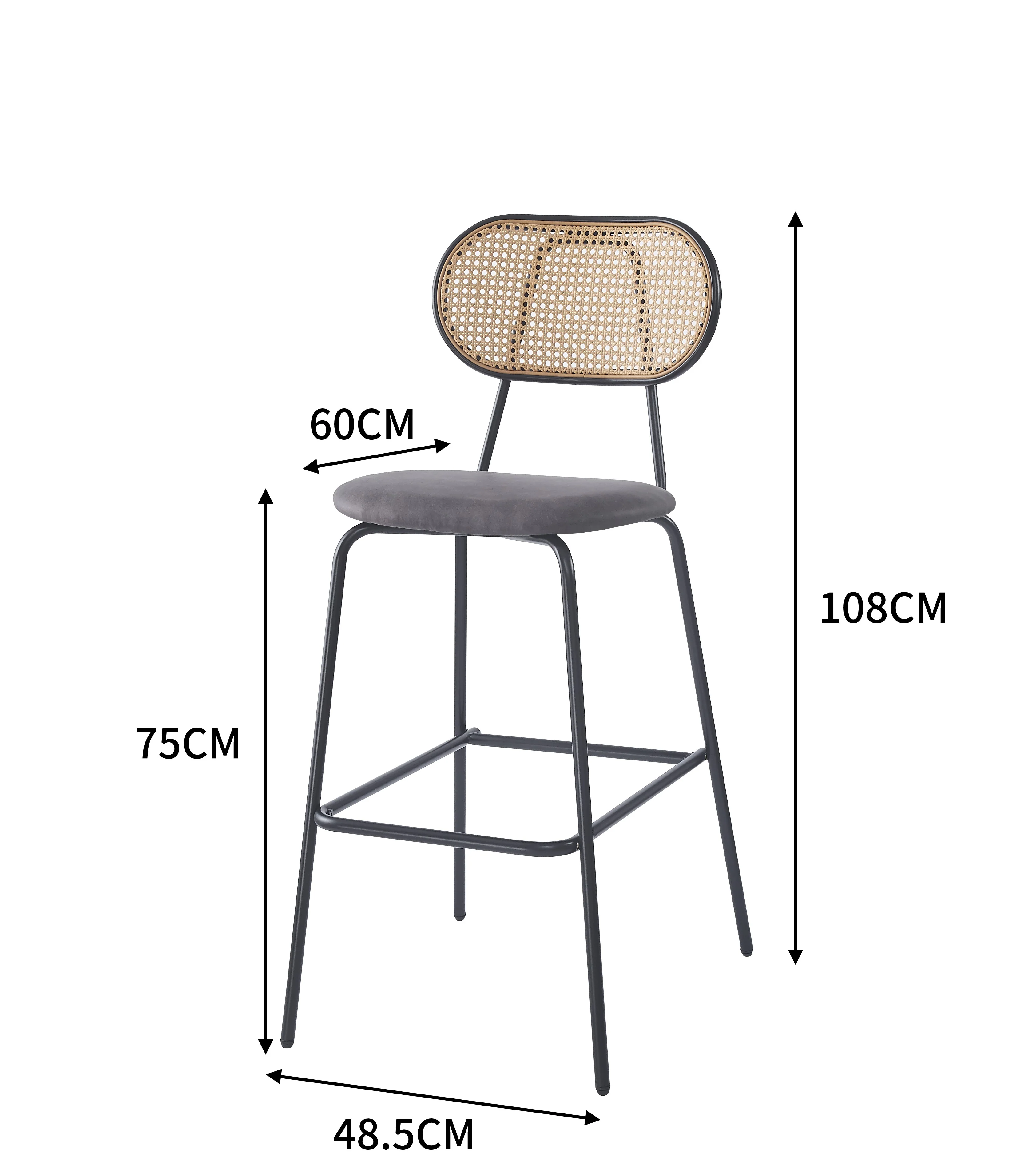 OREBRO - Lot de 2 tabourets de bar en métal et cannage suèdine noir - Image 5