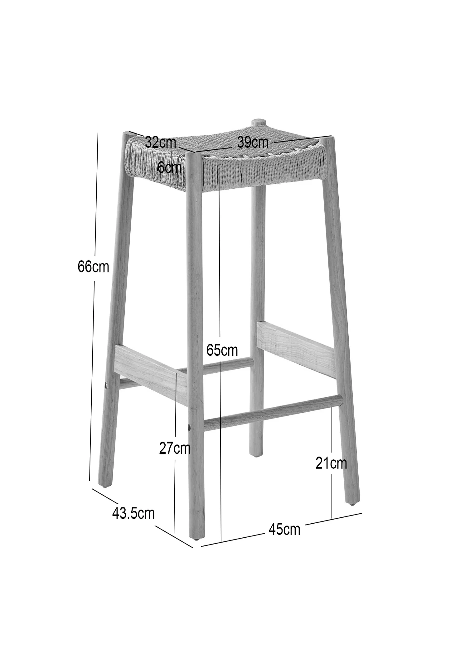 SALTA - Lot de 2 tabourets de bar en bois massif noir et corde - Image 4