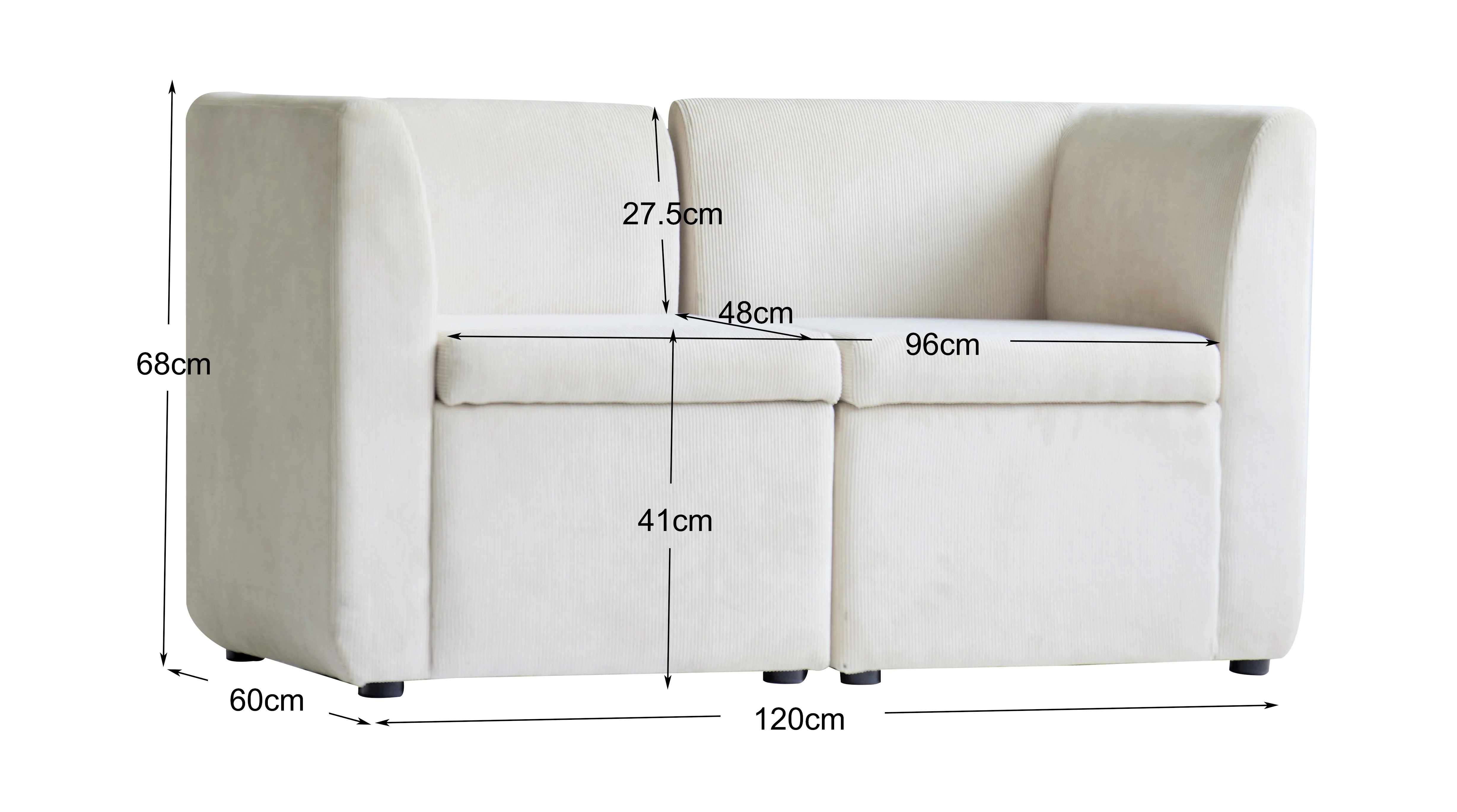 VARDE - Canapé modulable 2 personnes en velours côtelé beige - Image 3