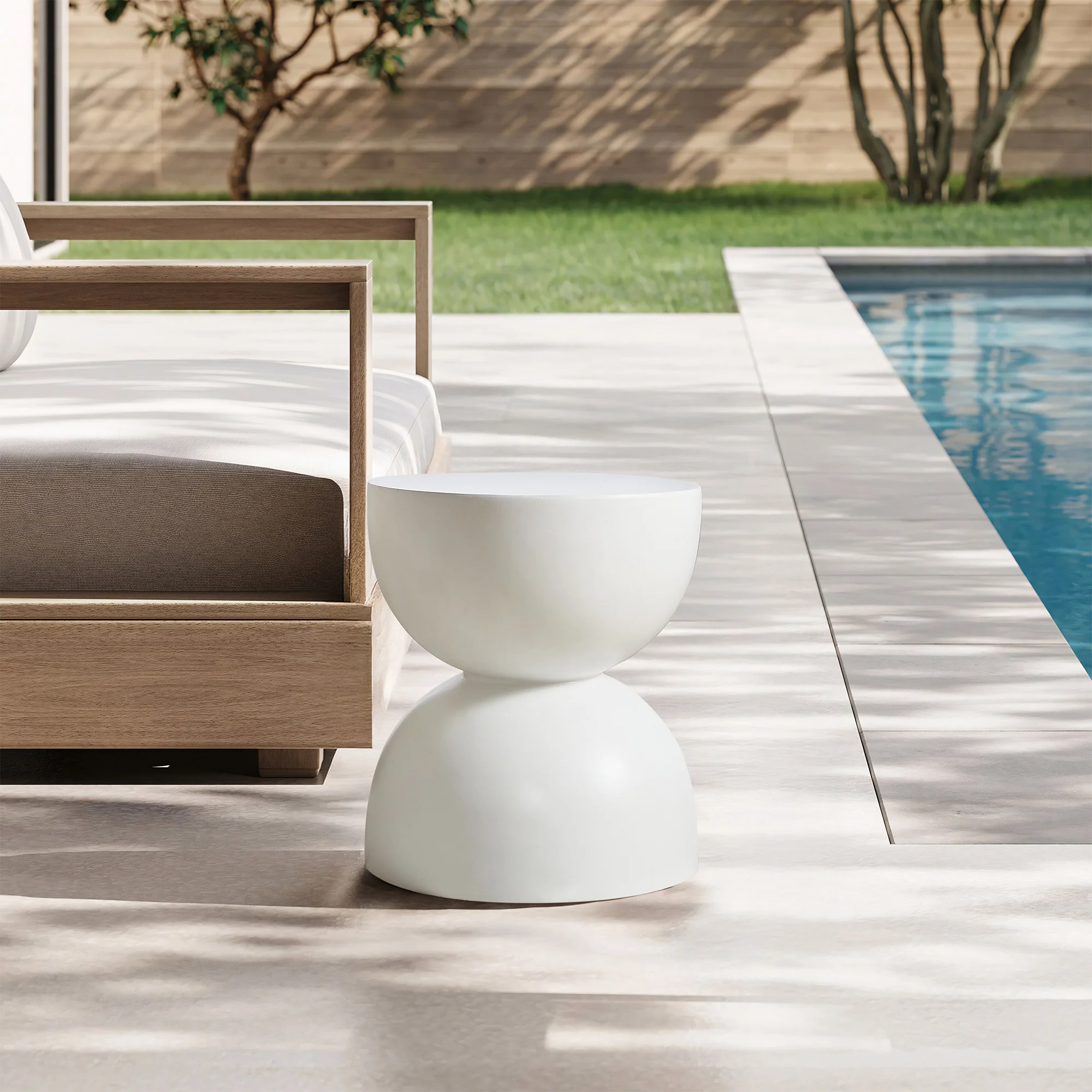 VEJEN - Table d'appoint bout de canapé intérieur extérieur en magnesite blanc - Image 3