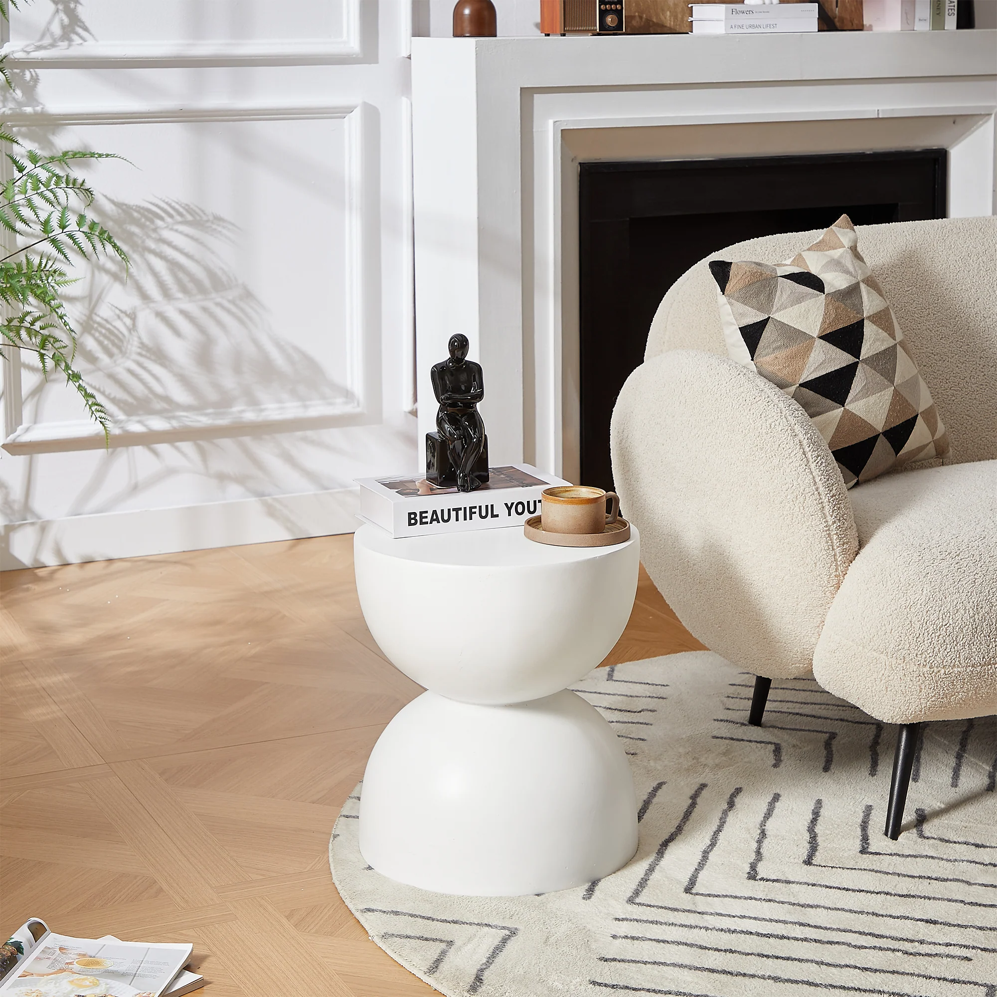 VEJEN - Table d'appoint bout de canapé intérieur extérieur en magnesite blanc - Image 4