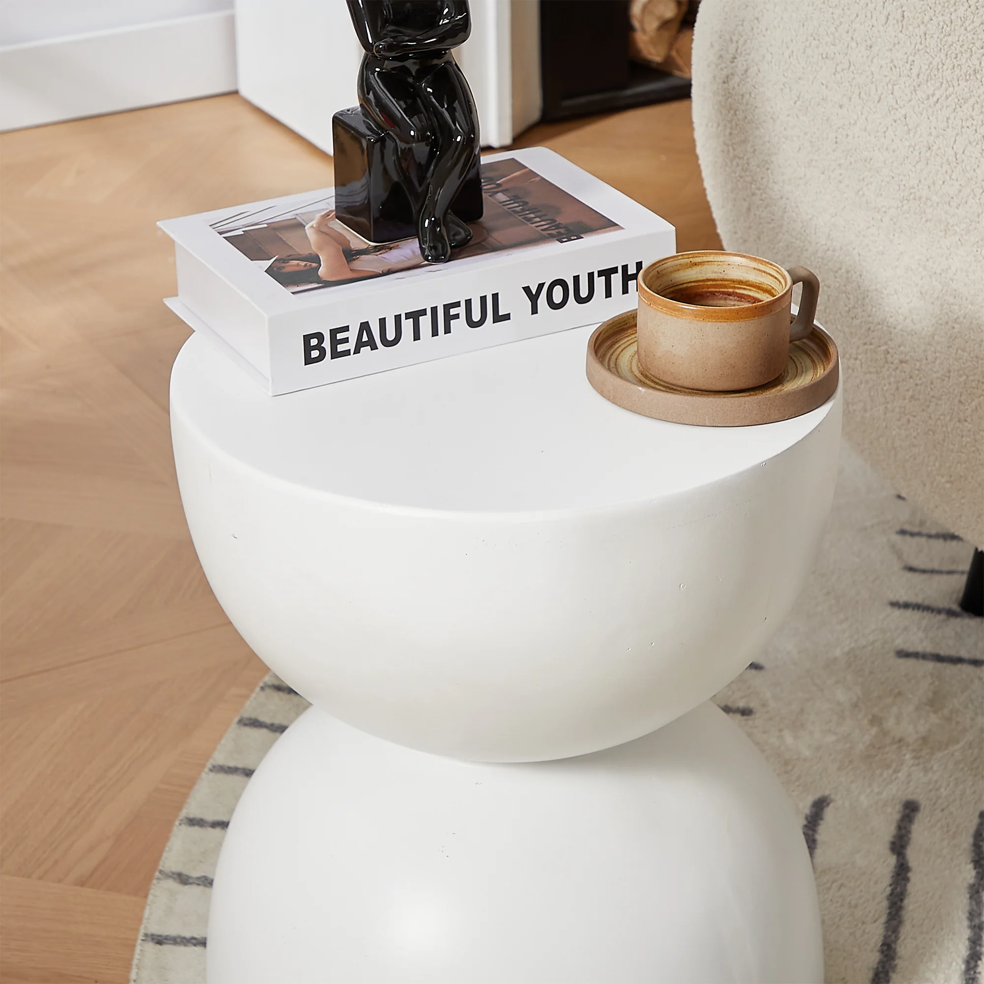 VEJEN - Table d'appoint bout de canapé intérieur extérieur en magnesite blanc - Image 6