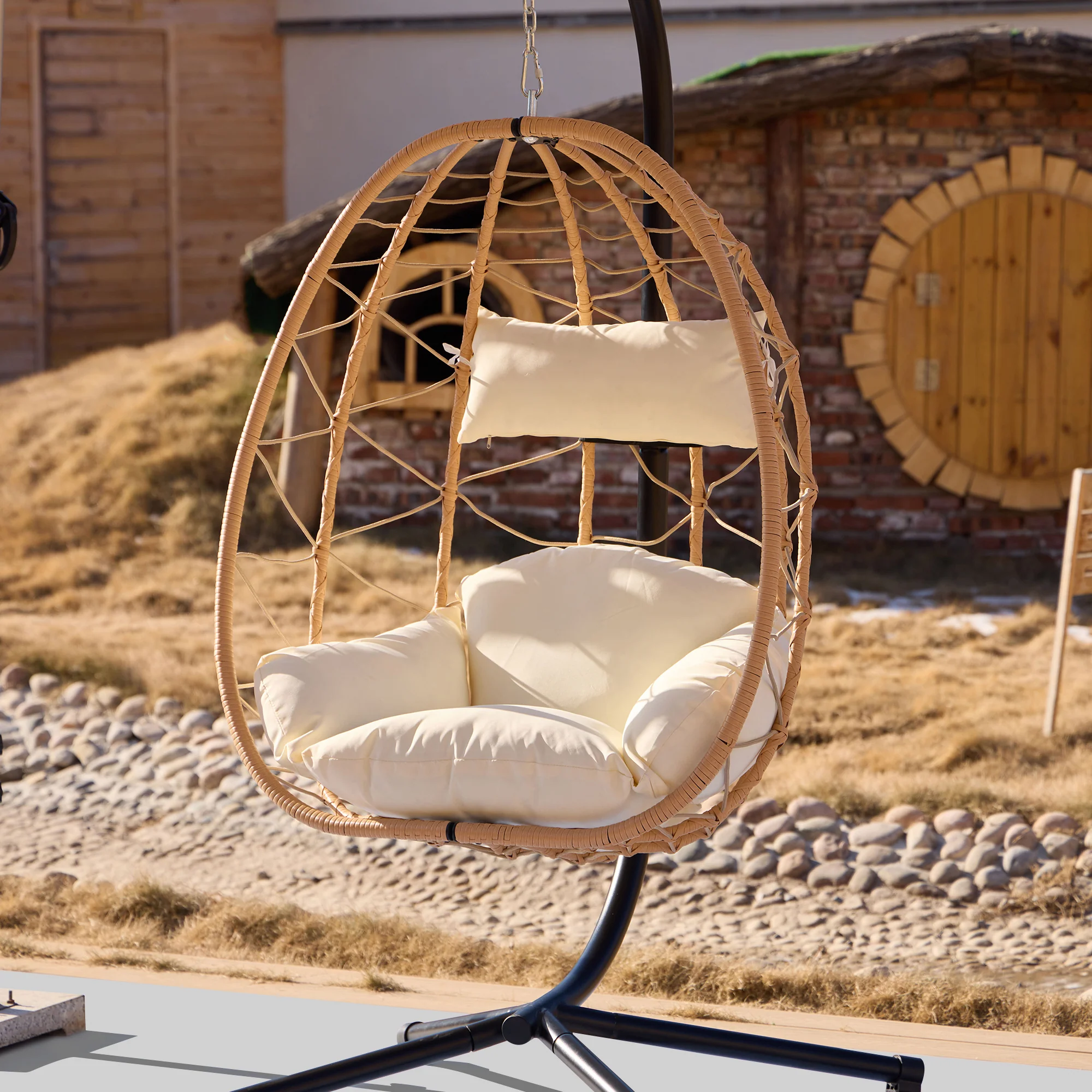 VENICE - Fauteuil suspendu en rotin et metal marron - Image 7